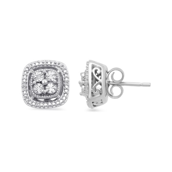 NIB $124.98 Value Sterling Silver With White Diamonds Square Shape Stud Earrings - Picture 4 of 9